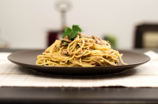 Spaghetti med citron och tonfisk